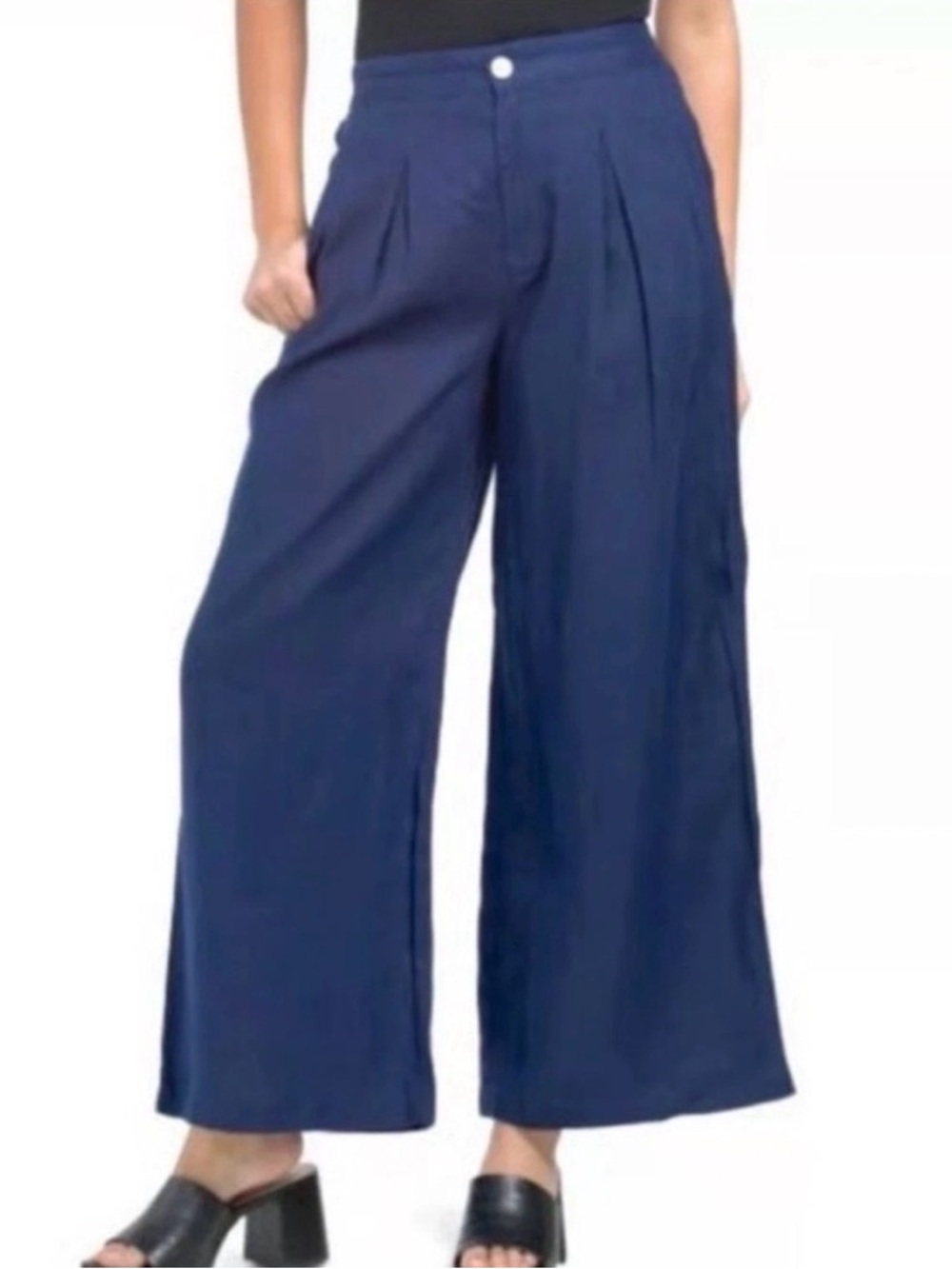 Halton navy blue 100%linen wide leg pleated pants sz 4